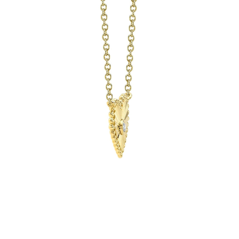Shy Creation Jewelry - 14K Yellow Gold 0.02ct Diamond Bezel Ribbed Heart Necklace | Manfredi Jewels
