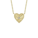 Shy Creation Jewelry - 14K Yellow Gold 0.02ct Diamond Bezel Ribbed Heart Necklace | Manfredi Jewels