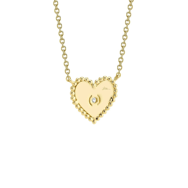Shy Creation Jewelry - 14K Yellow Gold 0.02ct Diamond Bezel Ribbed Heart Necklace | Manfredi Jewels