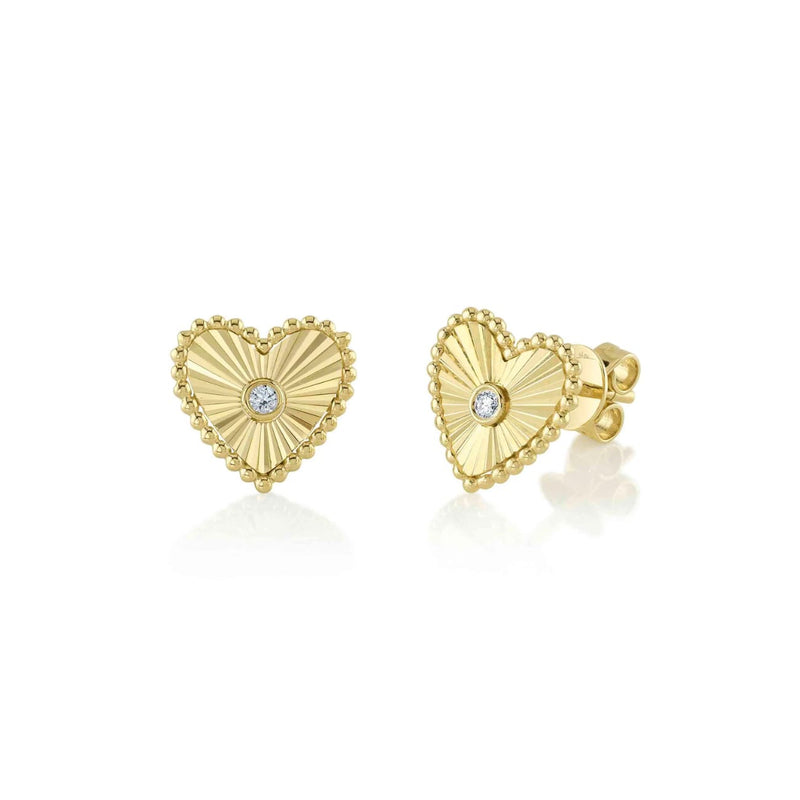 Shy Creation Jewelry - 14K Yellow Gold 0.04ct Diamond Bezel Heart Stud Earring | Manfredi Jewels