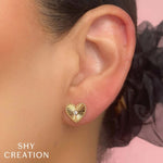 Shy Creation Jewelry - 14K Yellow Gold 0.04ct Diamond Bezel Heart Stud Earring | Manfredi Jewels