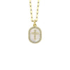 Shy Creation Jewelry - 14K Yellow Gold 0.11ct Diamond & 0.95ct Mother of Pearl Oval Cross Sparkle Chain Necklace | Manfredi Jewels