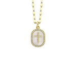 Shy Creation Jewelry - 14K Yellow Gold 0.11ct Diamond & 0.95ct Mother of Pearl Oval Cross Sparkle Chain Necklace | Manfredi Jewels