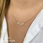 Shy Creation Jewelry - 14K Yellow Gold 0.18ct Diamond Angel Wings Necklace | Manfredi Jewels
