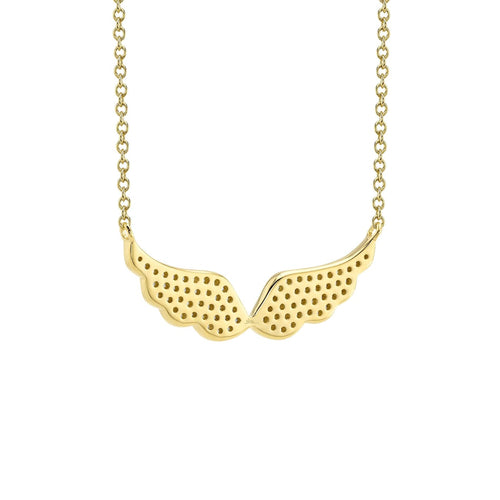 Shy Creation Jewelry - 14K Yellow Gold 0.18ct Diamond Angel Wings Necklace | Manfredi Jewels