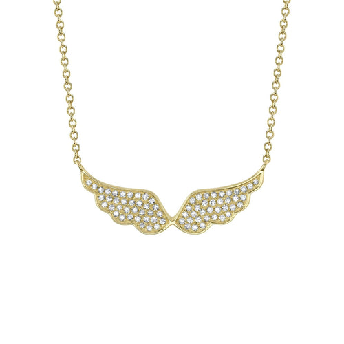 Shy Creation Jewelry - 14K Yellow Gold 0.18ct Diamond Angel Wings Necklace | Manfredi Jewels