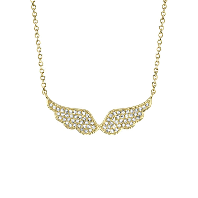 Shy Creation Jewelry - 14K Yellow Gold 0.18ct Diamond Angel Wings Necklace | Manfredi Jewels
