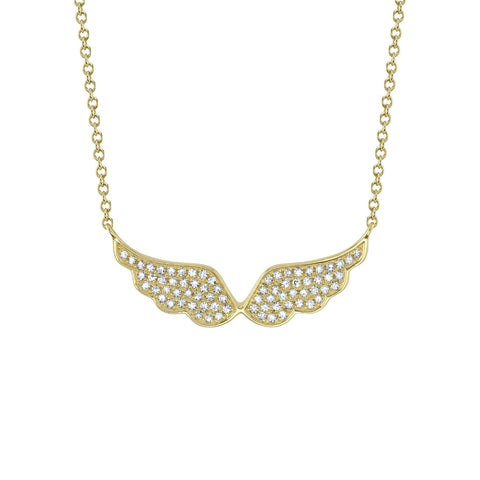 14K Yellow Gold 0.18ct Diamond Angel Wings Necklace