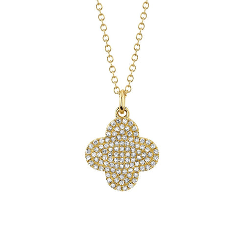 Shy Creation Jewelry - 14K Yellow Gold 0.23ct Diamond Pave Clover Necklace | Manfredi Jewels