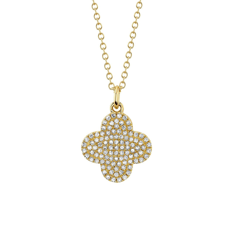 Shy Creation Jewelry - 14K Yellow Gold 0.23ct Diamond Pave Clover Necklace | Manfredi Jewels