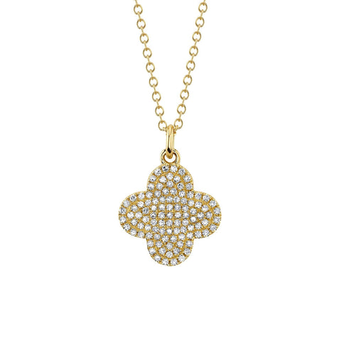 14K Yellow Gold 0.23ct Diamond Pave Clover Necklace