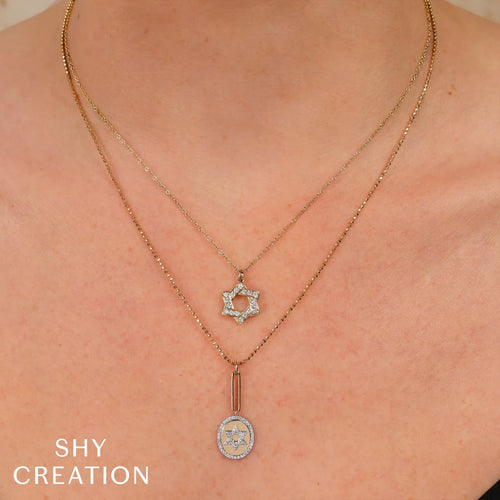 Shy Creation Jewelry - 14K Yellow Gold 0.24ct Diamond Star of David Necklace | Manfredi Jewels