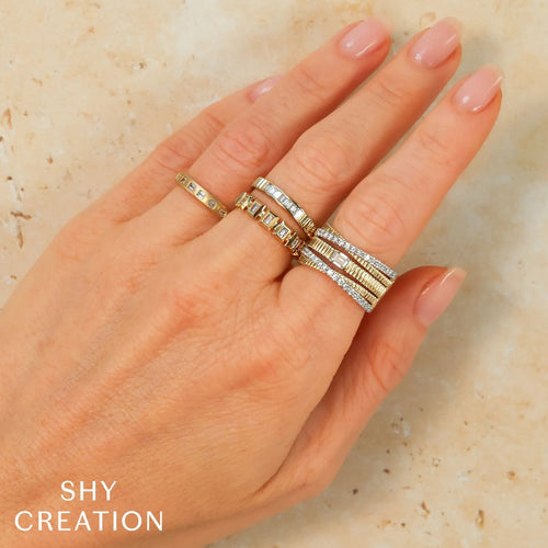 Shy Creation Jewelry - 14K Yellow Gold 0.27ct Diamond Baguette Bezel Geo Cut Band | Manfredi Jewels