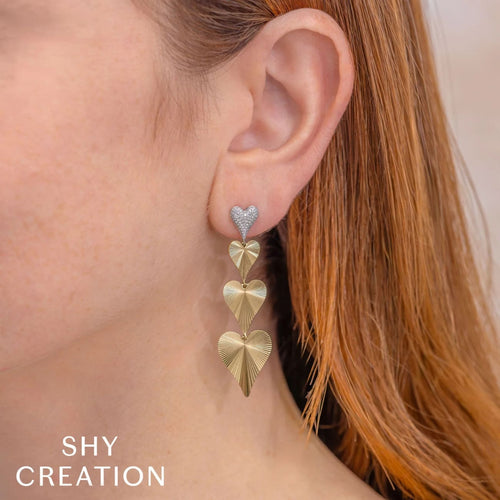 Shy Creation Jewelry - 14K Yellow Gold 0.35ct Diamond Pave Ribbed Heart Earring | Manfredi Jewels