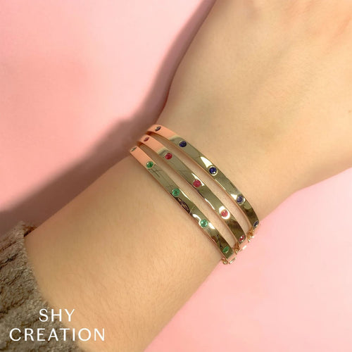 Shy Creation Bracelet - 14K Yellow Gold 0.38ct Emerald Bangle | Manfredi Jewels