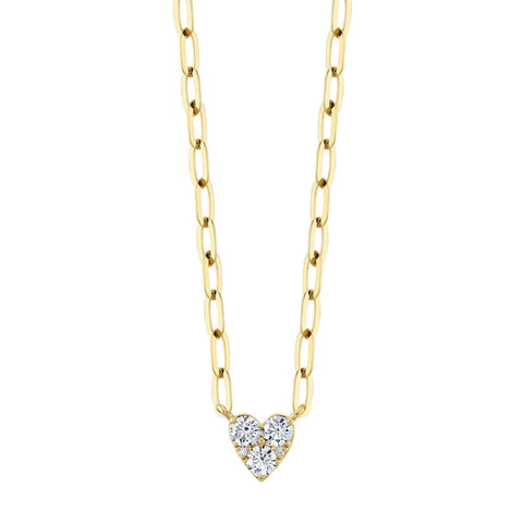14K Yellow Gold 0.41 ct Diamond Heart Paperclip Link Necklace