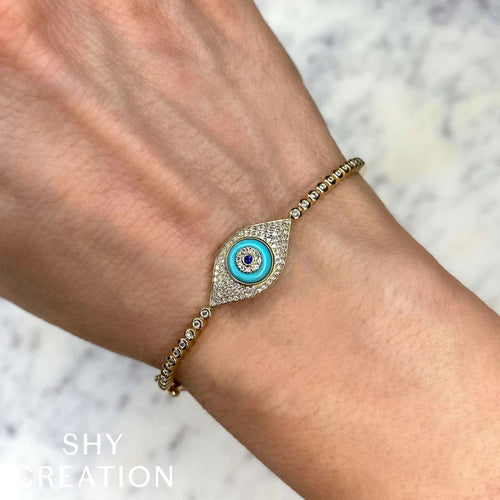 Shy Creation Jewelry - 14K Yellow Gold 0.60ct Blue Sapphire & 0.42ct Diamond Composite Turquoise Eye Bangle | Manfredi Jewels