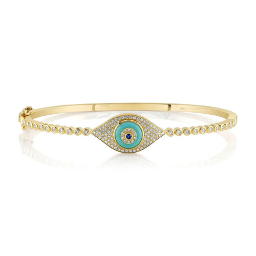 Shy Creation Jewelry - 14K Yellow Gold 0.60ct Blue Sapphire & 0.42ct Diamond Composite Turquoise Eye Bangle | Manfredi Jewels