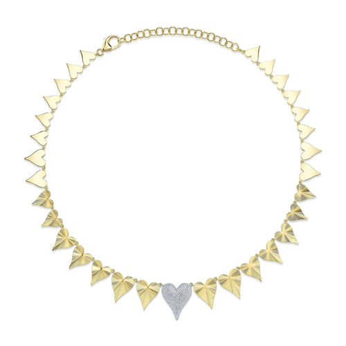 Shy Creation Jewelry - 14K Yellow Gold 0.66ct Diamond Pave Ribbed Heart Necklace | Manfredi Jewels