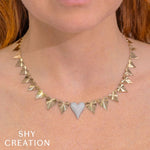 Shy Creation Jewelry - 14K Yellow Gold 0.66ct Diamond Pave Ribbed Heart Necklace | Manfredi Jewels