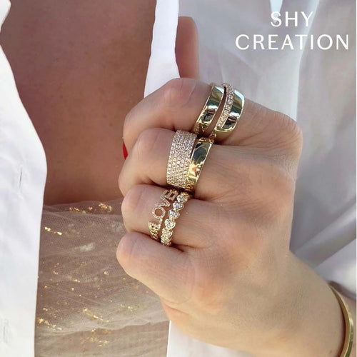 Shy Creation Jewelry - 14K Yellow Gold 1.03ct Diamond Pave Ring | Manfredi Jewels