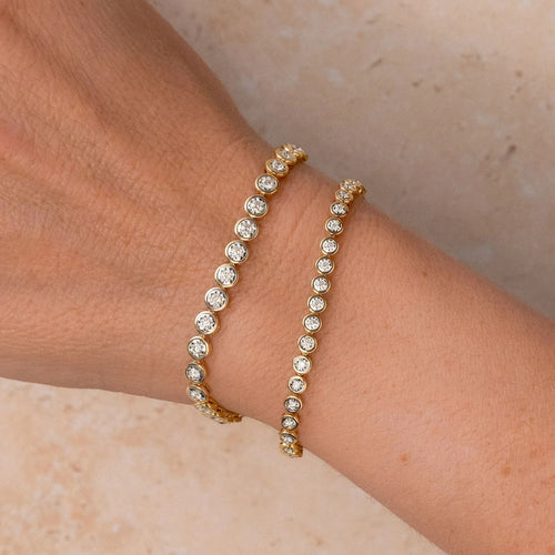 Shy Creation Jewelry - 14K Yellow Gold 1.80ct Diamond Bezel Stella Tennis Bracelet | Manfredi Jewels