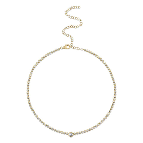 14K Yellow Gold 2.89 ct Diamond Bezel Tennis Necklace