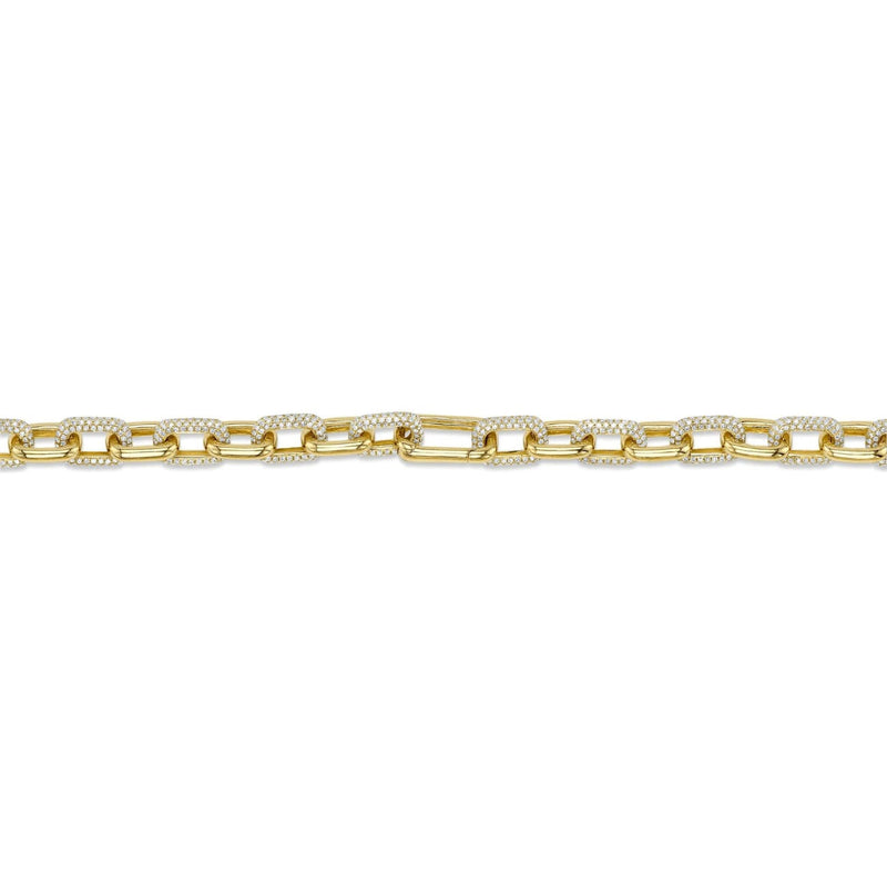 Shy Creation Jewelry - 14K Yellow Gold 9.60ct Diamond Pave Link Necklace | Manfredi Jewels