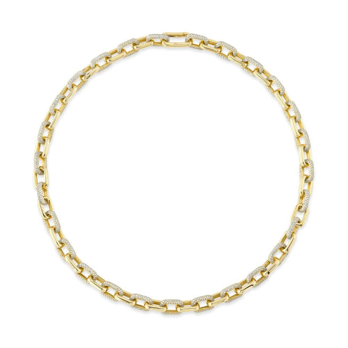 Shy Creation Jewelry - 14K Yellow Gold 9.60ct Diamond Pave Link Necklace | Manfredi Jewels