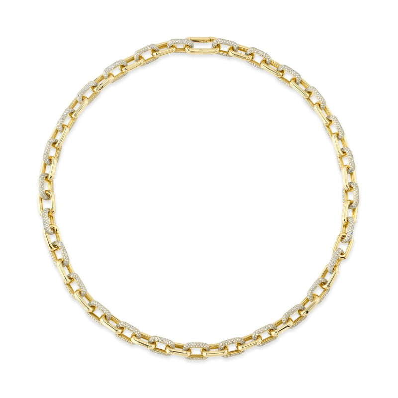 Shy Creation Jewelry - 14K Yellow Gold 9.60ct Diamond Pave Link Necklace | Manfredi Jewels