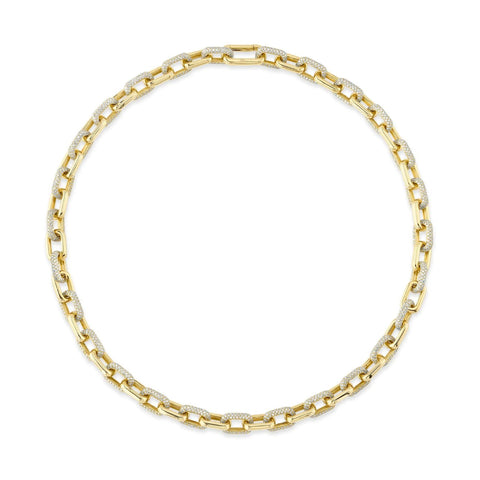 14K Yellow Gold 9.60ct Diamond Pave Link Necklace