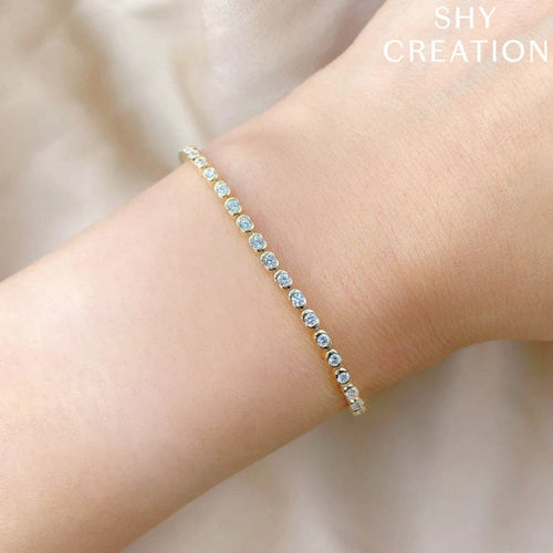 Shy Creation Jewelry - 14K Yellow Gold Diamond Tennis Bracelet | Manfredi Jewels