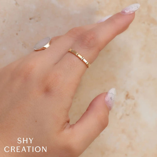 Shy Creation Jewelry - 14K Yellow Gold 0.16ct Diamond Geo Cut Band | Manfredi Jewels