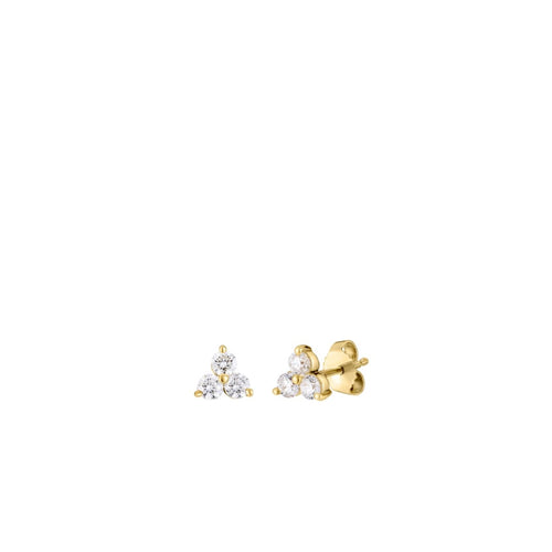 Shy Creation Jewelry - 3 Diamond Cluster Stud 18K Yellow Gold Earrings | Manfredi Jewels