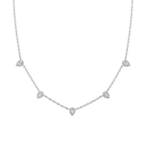 Adele 14K White Gold 0.54 ct Pear Cut Halo 5 Stations Diamond Necklace