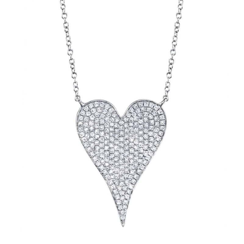 Shy Creation Jewelry - Amor Diamond Pave Heart 14Kt White Gold 0.43Ct Pendant Necklace | Manfredi Jewels