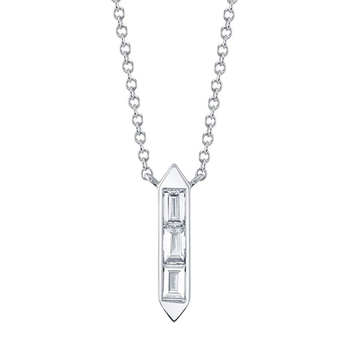 Shy Creation Jewelry - Bailey 14K White Gold 0.18 ct Diamond Baguette Cut Pendant Necklace | Manfredi Jewels
