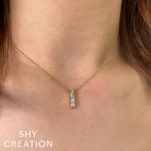 Shy Creation Jewelry - Bailey 14K White Gold 0.18 ct Diamond Baguette Cut Pendant Necklace | Manfredi Jewels