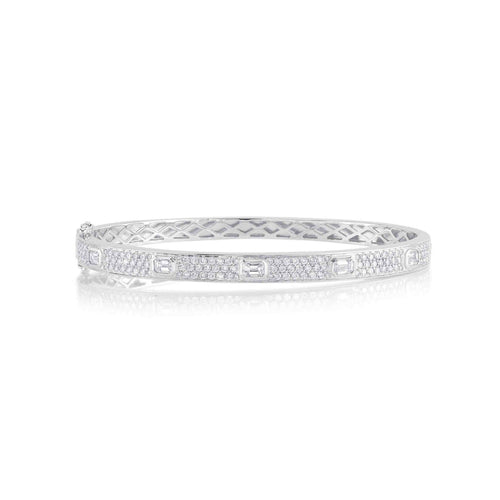 Shy Creation Jewelry - Bailey 14K White Gold 1.80 ct Emerald Cut Diamond Pavé Bangle Bracelet | Manfredi Jewels