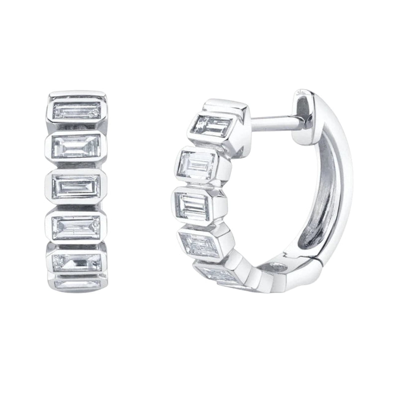 Shy Creation Jewelry - Bailey 14K White Gold Diamond Baguette Huggie Earrings | Manfredi Jewels