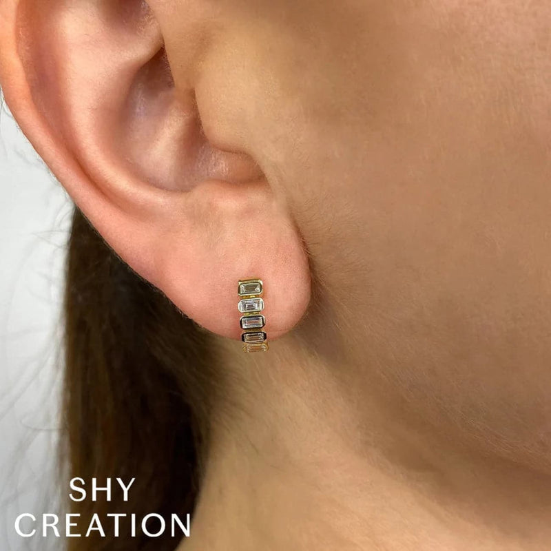 Shy Creation Jewelry - Bailey 14K White Gold Diamond Baguette Huggie Earrings | Manfredi Jewels