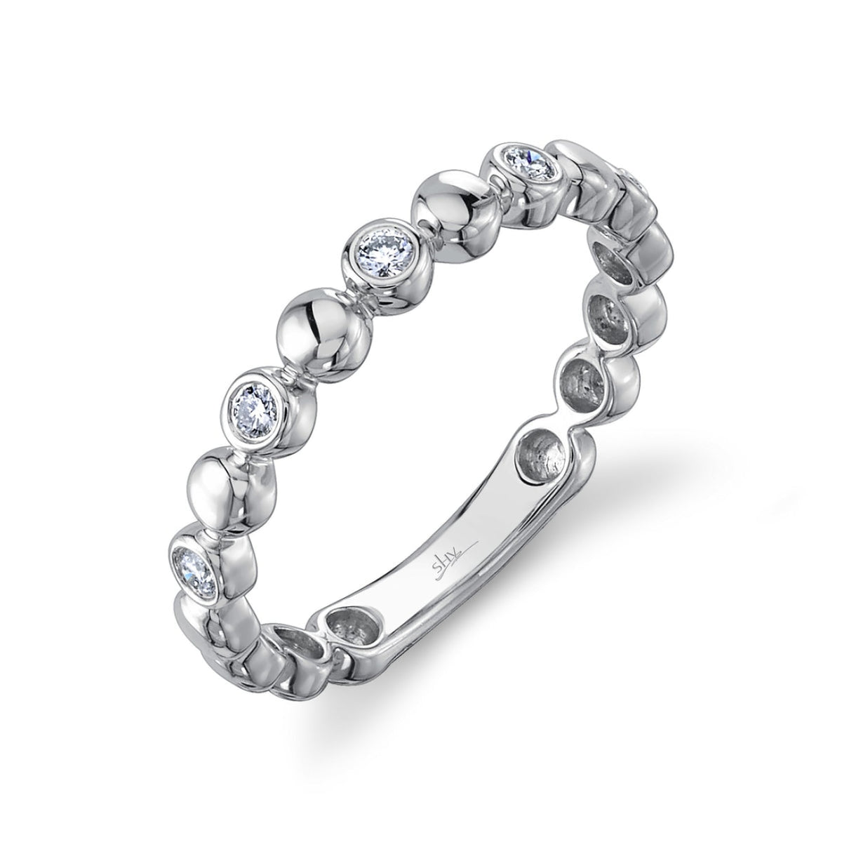 Shy Creation Jewelry - Bailey 14K White Gold 0.12 ct Diamond Bezel Band Ring | Manfredi Jewels