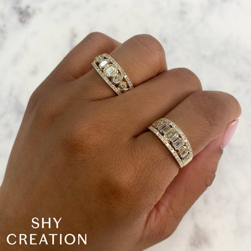 Shy Creation Jewelry - Bailey 14K White Gold Diamond Emerald Band | Manfredi Jewels