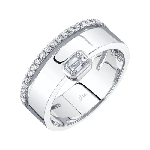 Shy Creation Jewelry - Bailey 14K White Gold Diamond Emerald Band Ring | Manfredi Jewels