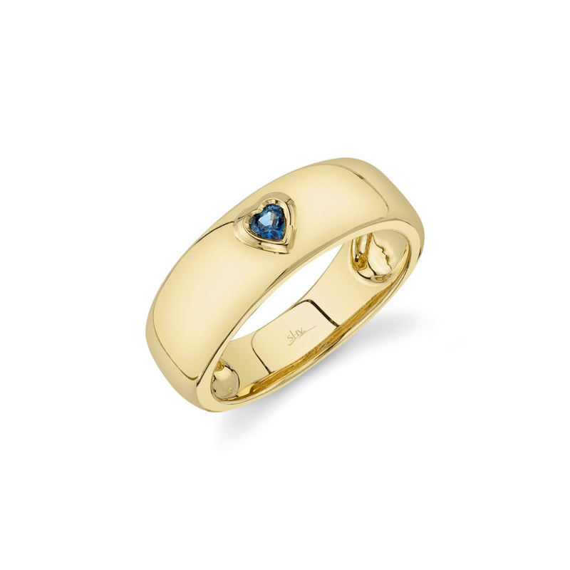 Shy Creation Jewelry - Bailey 14K Yellow Gold 0.13 ct Blue Sapphire Heart Center Bezel Set Band Ring | Manfredi Jewels