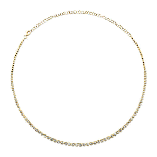 Shy Creation Jewelry - Bailey 14K Yellow Gold 2.00 ct Diamond Bezel Set Graduated Tennis Necklace | Manfredi Jewels