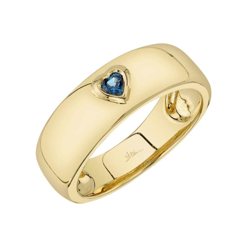 Shy Creation Jewelry - Bailey 14K Yellow Gold Blue Sapphire Heart Bezel Band | Manfredi Jewels