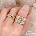 Shy Creation Jewelry - Bailey 14K Yellow Gold 0.13 ct Blue Sapphire Heart Center Bezel Set Band Ring | Manfredi Jewels