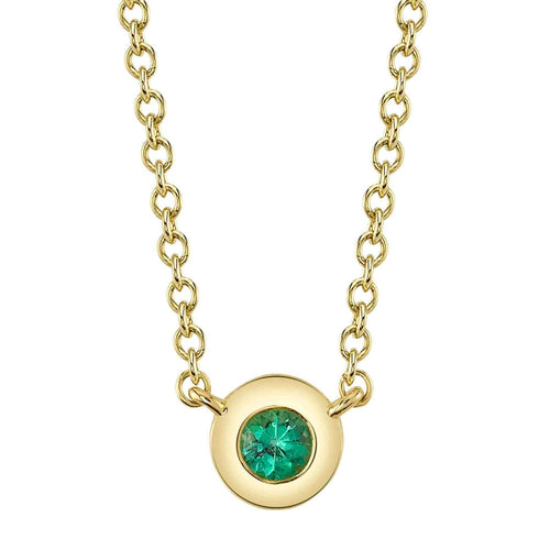 Shy Creation Jewelry - Bailey 14K Yellow Gold Center Emerald Bezel Necklace | Manfredi Jewels