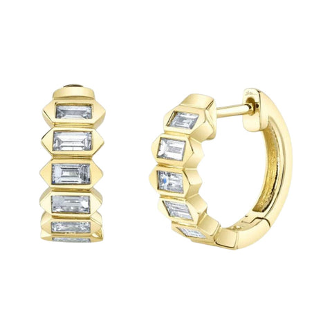 Bailey 14K Yellow Gold Diamond Baguette Huggie Earrings